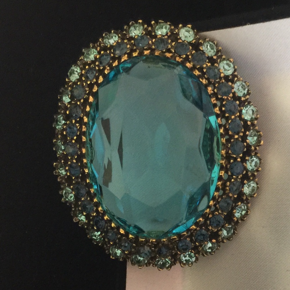 Vintage Signed Pauline Rader Large Crystal Brooch - image 1